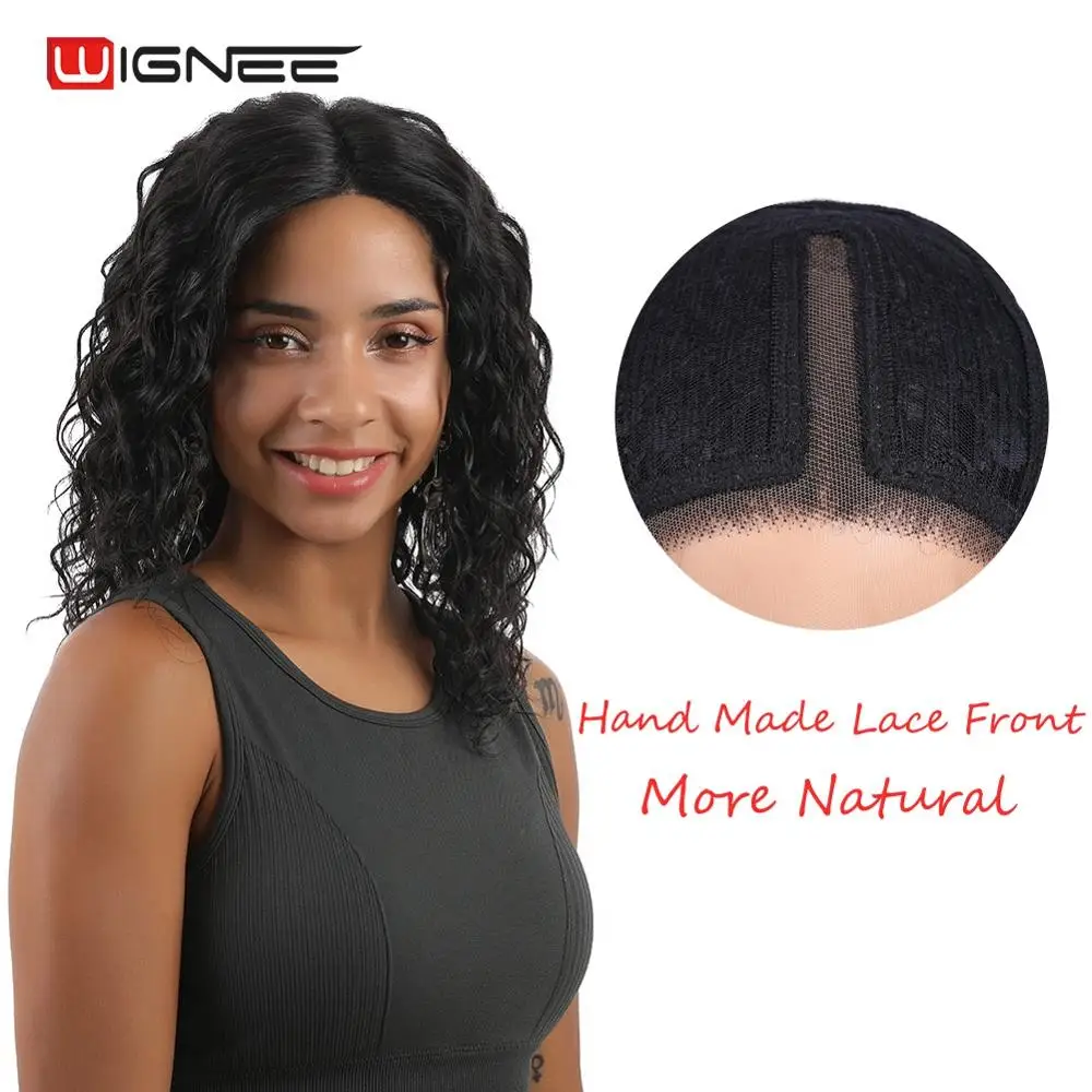 Wignee Short Afro Curly Human Hair Wigs For Women Remy India Hair Natural Black Curly Lace Part Human Wigs For African American