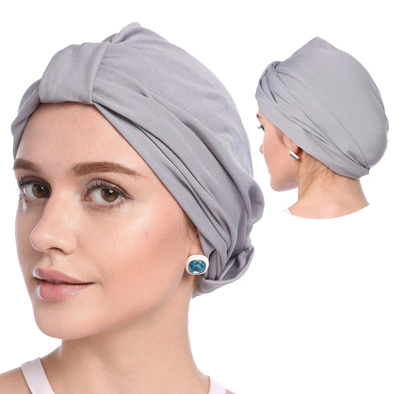 

2019 Muslim Woman Headscarf Hat Solid Modal Turban Inner Caps Summer Thin Elastic Wrap Head Indian Hats Hijab Bonnet For Female