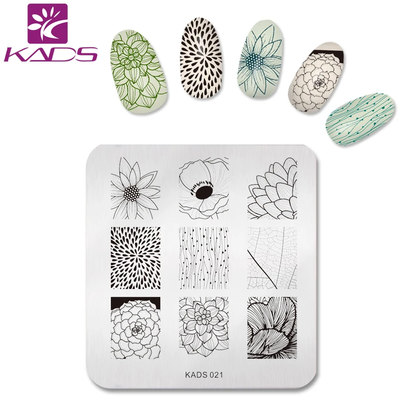 KADS NEW Lotus Flower Nail Print Stencil Nail Art Stamp Plates Nail Template DIY Polish