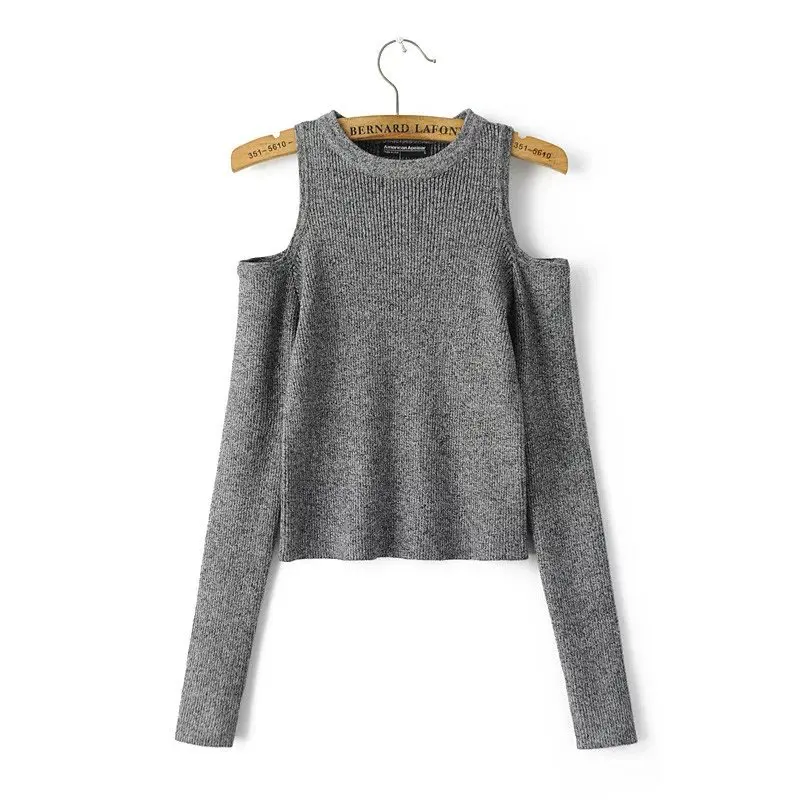 Autumn Winter Women Casual Sexy Off Shoulder Long Sleeve Knitted Sweater Solid Skinny Slim Sweaters O-Neck Pullovers