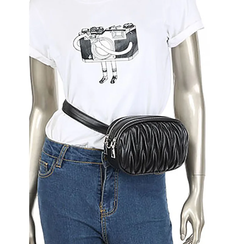 Для женщин сумки на пояс Мода Мини Мобильный сумка на пояс для телефона Регулируемый плечевой ремень Плиссированные цепи дамы груди мешок