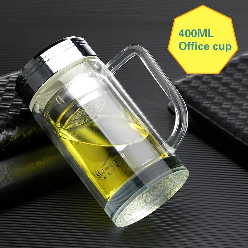 Water Bottle Glass Water Bottle Tea Infuser Double Wall Glass Bottles with Stainless Steel Filter Office Tea Cup with Handgirp