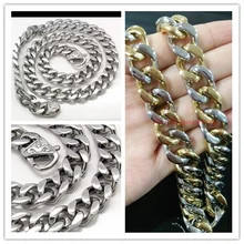 Heavy 13mm Top Quality Men’s Boy’s 316L Stainless Steel Chain Link Curb Cuban Necklace Bracelet Silver Gold Jewelry Gift 7″‘-40″