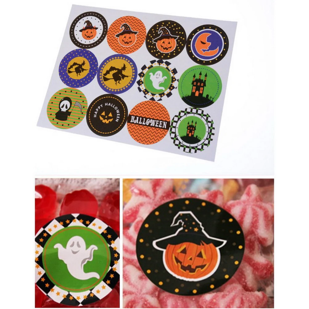 

120PCS Halloween DIY Made With Love Kraft Sealing Stickers Paper Crafts Hand Made Labels Packaging Point Sticker Decoration