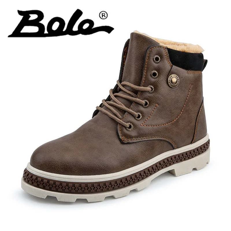 

2018 Winter Men Work Boots Martin Boots Round Toe Lace Up Light Weight 3 Color Flat Hard Wearing Shoes Youth Trending Style Warm