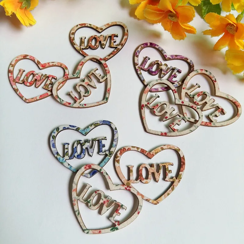 

40PCs Love Heart Shaped no Holes Wood Buttons Decorative Buttons Sewing Random Mixed 32*39mm
