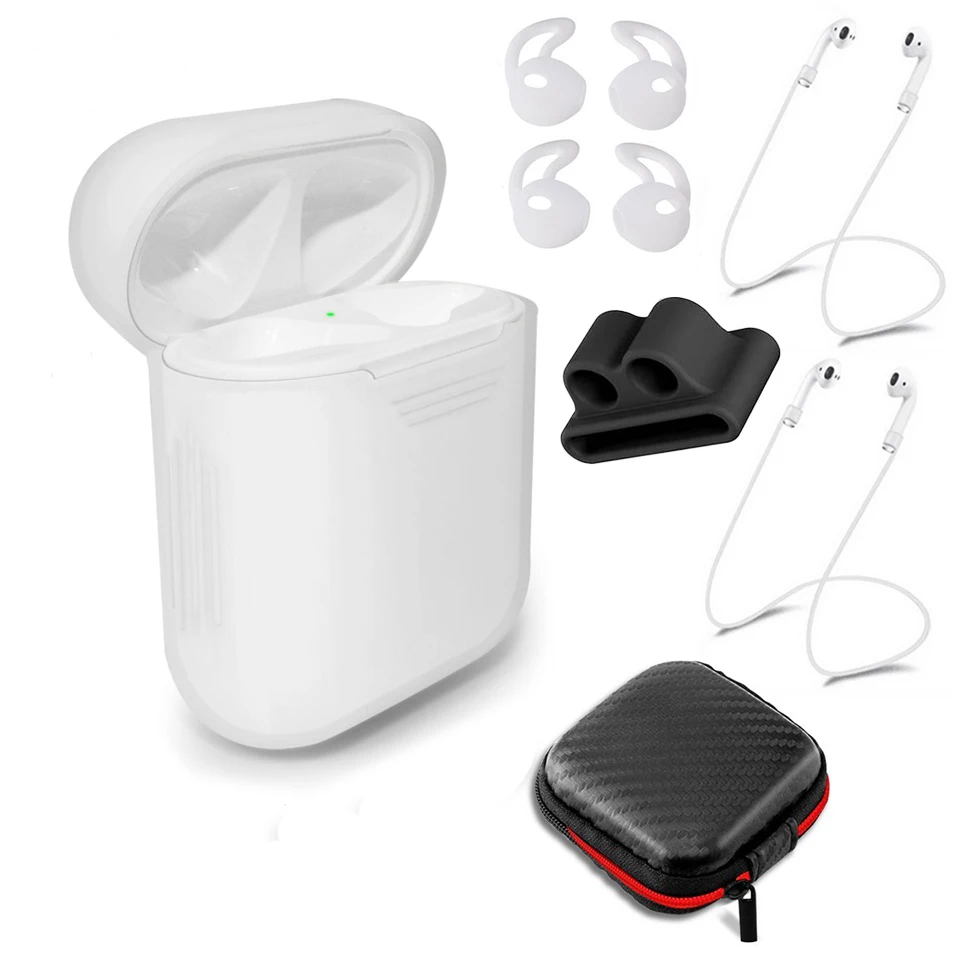 Pack of 7 Accessories Silicone Protective Cover Pouch Case& Anti Lost Strap & Ear Cover Hooks for Apple AirPods Case 9