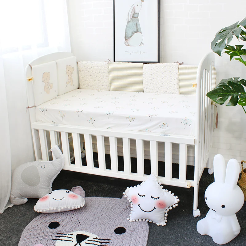 

Baby Bed Bumper Cotton Cartoon Pattern Crib Protector For Newborn Flexible Combination Crotch To The Cot Baby Room Decor 6pcs