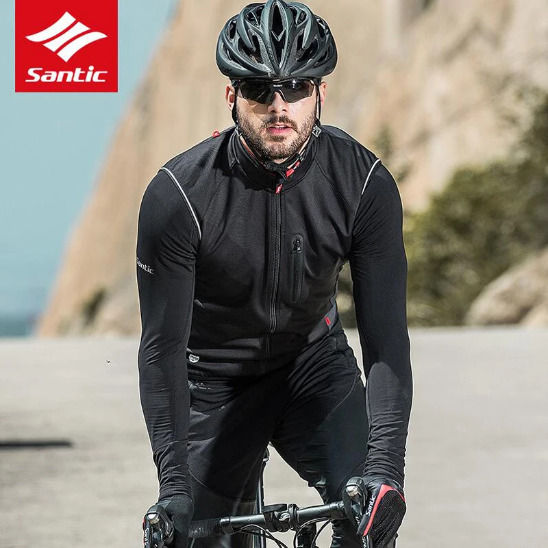 Santic Spring Autumn Men Cycling Vest Windproof Reflective Sleeveless