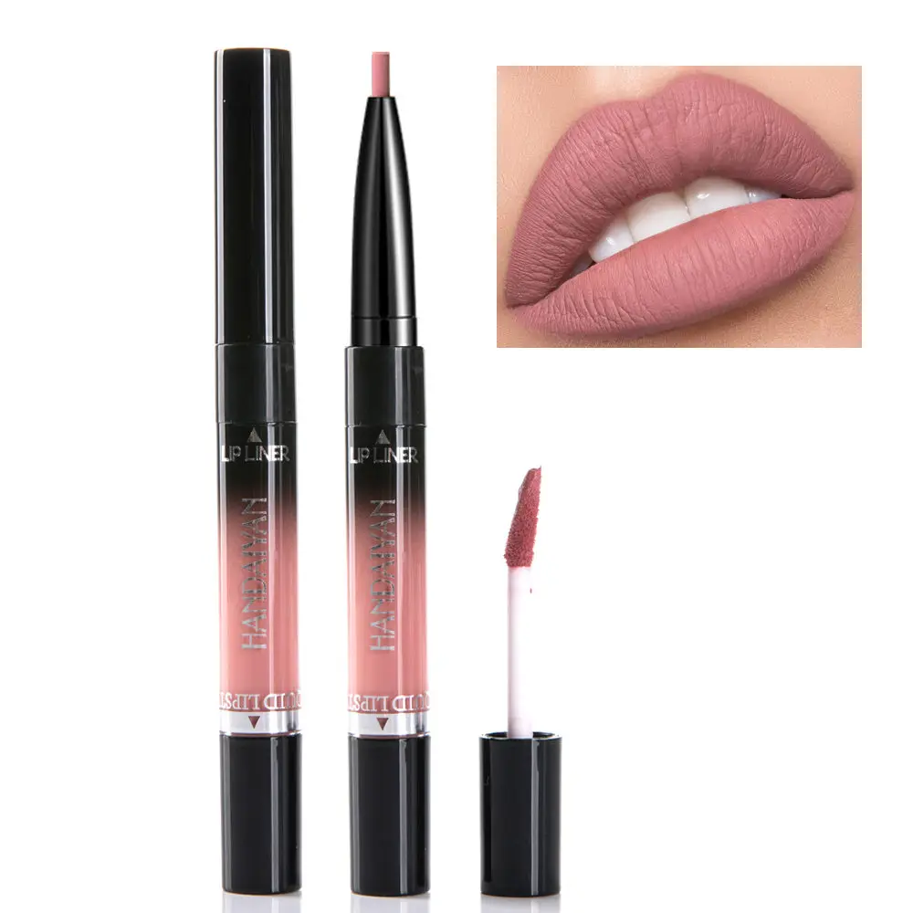 

HANDAIYAN 2in1 Double Head Lip Gloss Lip Liner Non-stick Cup crayon a levre lip gloss Waterproof Lipstick Lips lip pencil