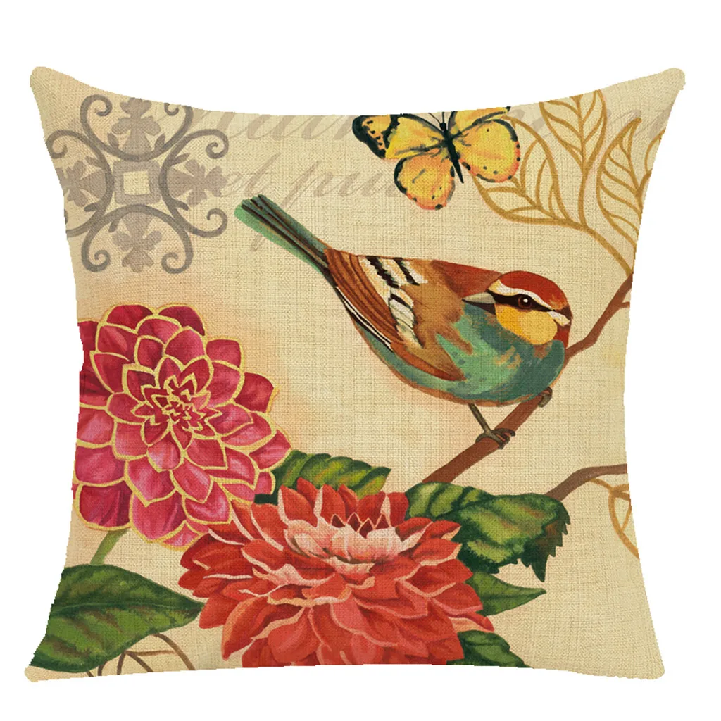 Чехол для подушки с узором в виде цветов и птиц, высококачественный хлопковый льняной чехол для подушки с красивыми цветами, домашний текстиль, чехол для подушки z0611# G30