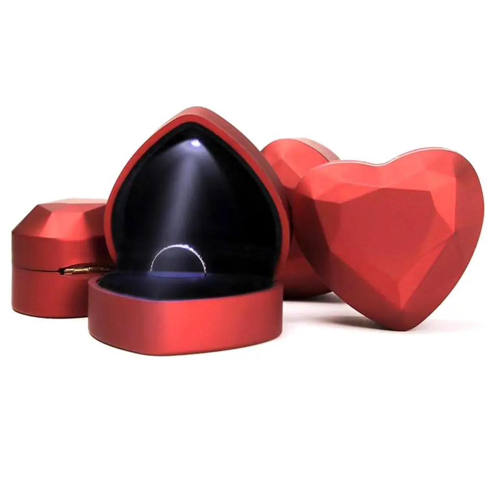 Fashion Heart Shape LED Light Ring Holder Box Proposal Wedding Band