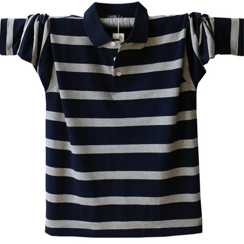 grey Весна и осень Повседневное Для мужчин хлопок Poloshirt с длинным рукавом в полоску дышащие свободные мужские Поло Плюс Размеры 4XL 5XL A1588 - Цвет: grey
