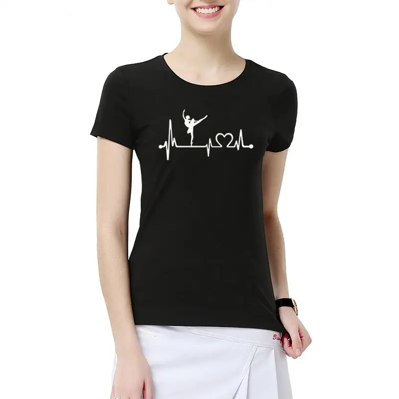 

New Fashion 2019 Harajuku Ballet Ballerina Dance Heartbeat Printed Women T-shirts Casual Summer Short Sleeve T Shirt Cotton Tops