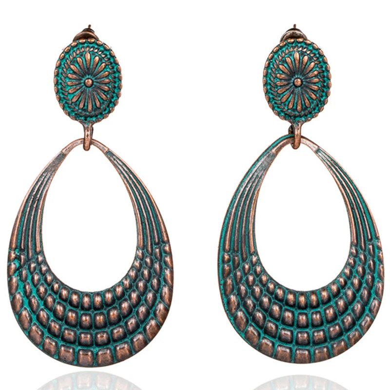 

Bohemian exaggerated water eardrop earrings Boho retro vintage ethnic bronze green hanging earrings for women jewelry brincos