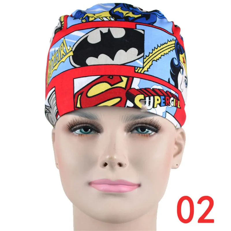 Only Cap 02 Костюм медика Кепка с принтом хирургическая Кепка s Tieback Больничная Рабочая Шапка супер герой женская хлопок Регулируемая Классическая Шапка медсестры - Цвет: Only Cap 02