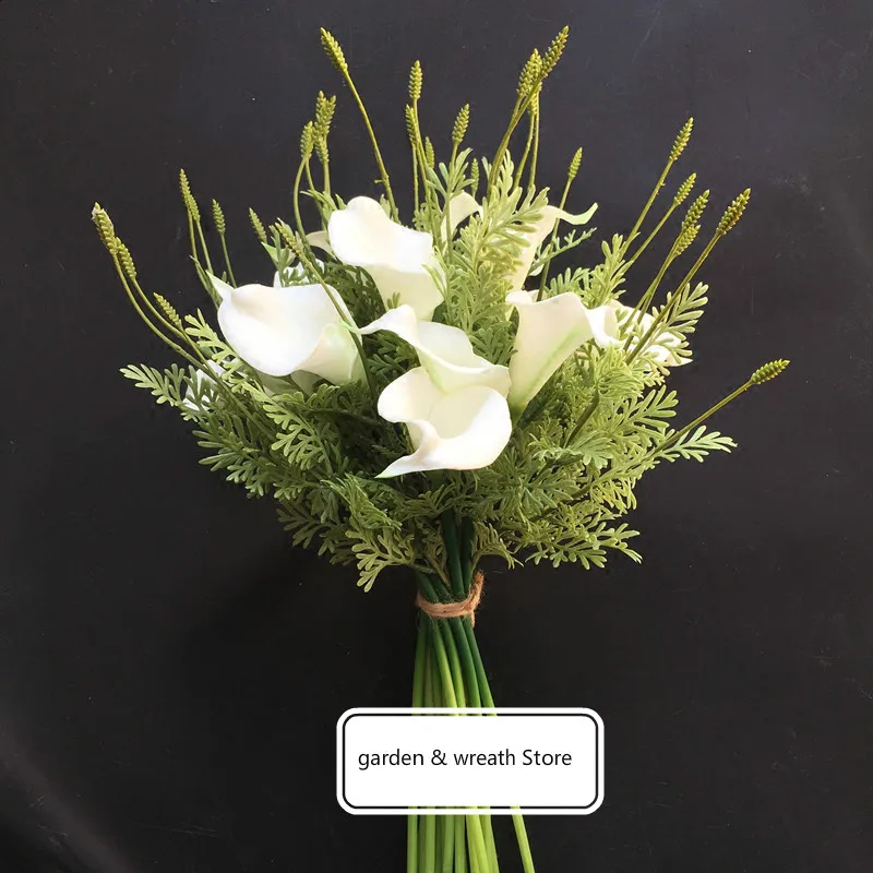 Украшение для свадебного стола цельный искусственный цветы настоящий сенсорный Лавандовый букет калл DIY Свадебный Цветочный букет - Цвет: white calla lavender
