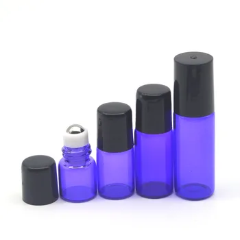 

5pcs Refillable Empty 1ml 2ml 3ml 5ml Roll Glass Perfume Bottles for Essential Oil Roll-on Purple-blue Bottle Deodorant Containe