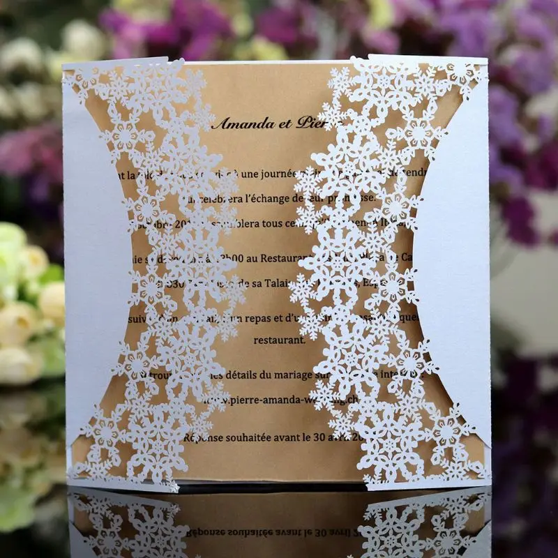  10pcs/set Snowflake Laser Cut Hollow Wedding invitations Cards Lace Hemp Rope Invite Envelopes For  - 33049629625