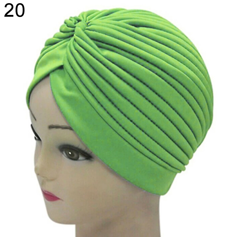 Женская эластичная шапка тюрбан повязка на голову бандана для химиотерапии хиджаб плиссированная индийская шапка Горячие аксессуары для волос