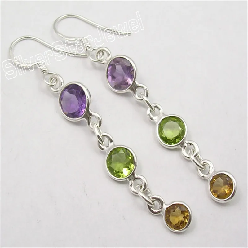 

.925 Silver MULTISTONES SPARKLING Dangle Earrings 5.5CM Variation