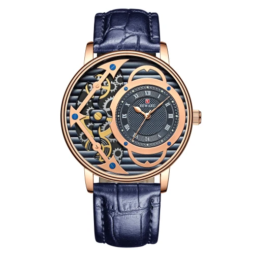 Награда Топ люксовый бренд Мужские часы модные мужские часы-Скелетон часы водонепроницаемые мужские часы из нержавеющей стали Relogio Masculino - Цвет: leather blue 2