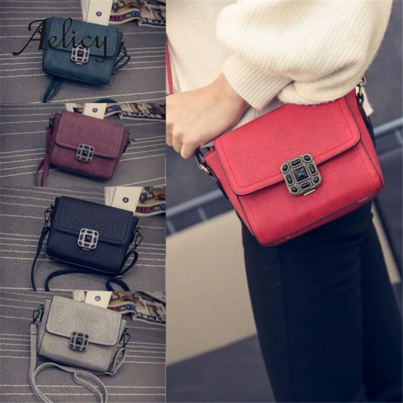 

Aelicy Ladies Retro Small Crossbody Bag PU Leather Student Girls Solid Flip Shoulder Bag Women Leisure Daily Messenger Bag