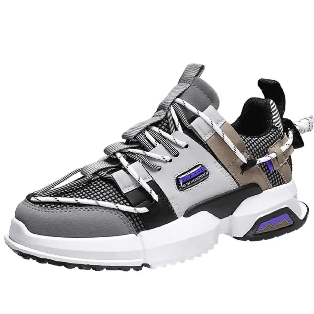 GOODRSSON New Colorful Lace Up Net Cloth Vamp Breathable Men Casual Shoes Stitching Design Summer Outdoor Sports Male Footwear - Цвет: WHITE AND GRAY