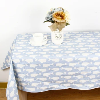 

New Japanese Style Square Rectangle White Whale Print Table Cloth Cotton Linen Tablecloth Dining Table Cover Kitchen Home Decor