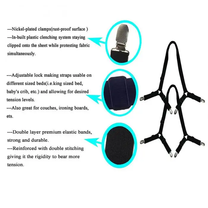 2 шт. Простыня Кровать регулируемые подтяжки крест-накрест полосы ремни Захваты матрас одеяло эластичные застежки зажимы