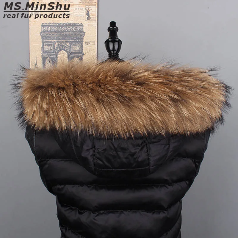 

Ms.MinShu Raccoon Fur Collar Natural Fur Trim Hoodie Custom Made Fox Fur Collar Trim for Down Coat Hood Natural Fur Collar