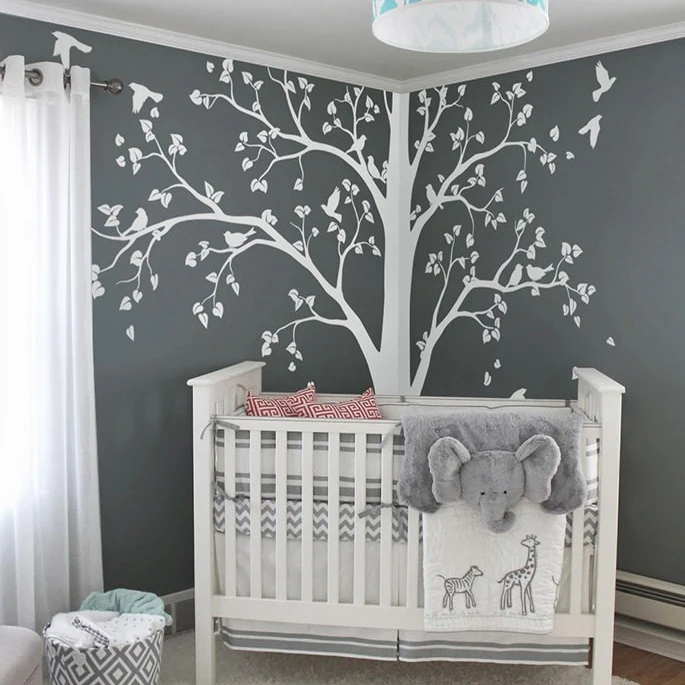 

Baby Room Décor Corner Tree Vinyl Wall Decal Flying Birds Wall Murals Nursery Corner Tree Wall Sticker Kids Room Vinyl Art AZ882