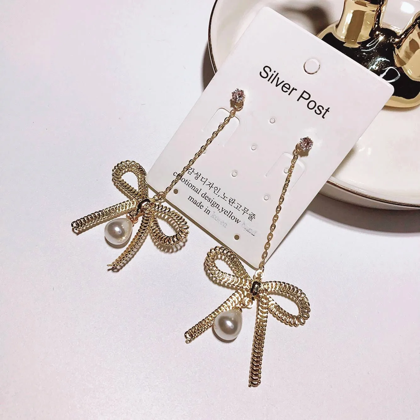 Exaggeration bowknot pearl earring 925 silver post Hypoallergenic fadeless fashion jewelry dangle earrings for women girl gift