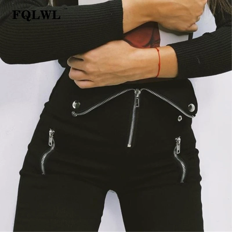 

FQLWL Punk High Waist Skinny Pants Women Trousers Black Elastic Push Up Bodycon Pants Female Casual Winter Autumn Sexy Pants