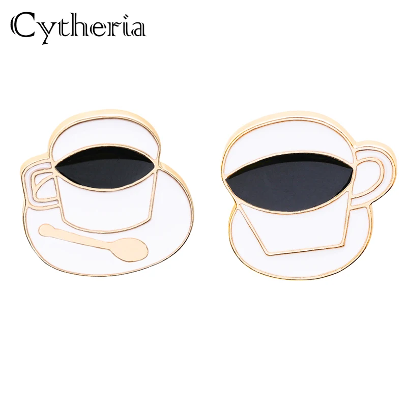

coffee pins brooches white cup with black coffee enamel pin Couple cup lapel pin badge button brooch for Afternoon tea broches