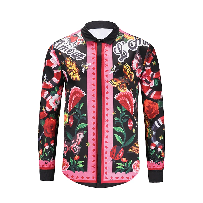 

2018 new design print flower with snake picture shirt