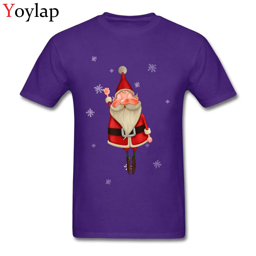 T-shirts Design Short Sleeve Funny Crewneck 100% Cotton Fabric Tops Shirts Unique Summer Santa Claus Flying Tee-Shirts for Men purple