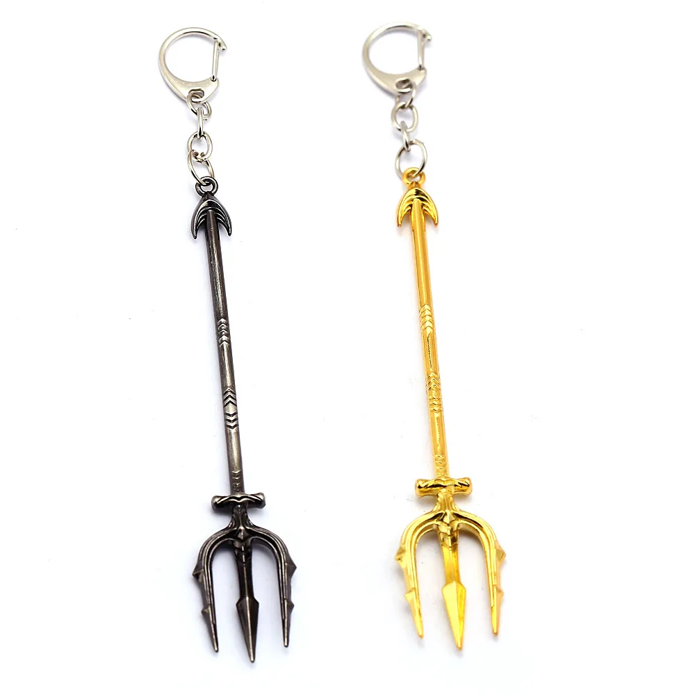 

Movie Trident Aquaman Keychain Neptune 2 Colors Metal Weapon Justice League Keyring For Men Women llaveros porte clef trinket