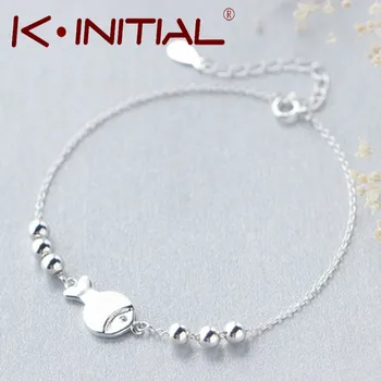 Kinitial 1Pcs Silver Chain Bracelet Fashion Fish Ball Bracelet For Women Animal Fish Charm Bracelets Bangles Luxury Cuff Jewelry