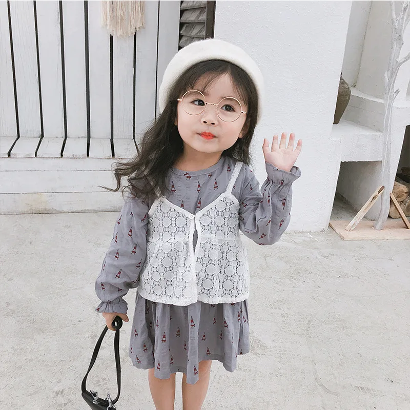 2019 Korean style Spring cute girls printed princess dresses and lace ...