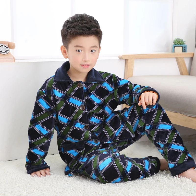 

2017 new men's winter home clothes suit children's long sleeves with long sleeves and thick jacket and cotton warm pajamas two p