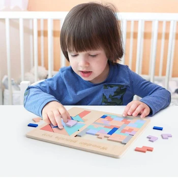 

3 in 1 Wooden Brain Teaser Puzzle Toys Tetris Game Kid Educational Toy Geometric Shapes Building Puzzle Toy Set