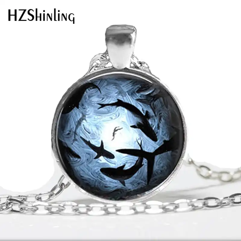 HZ--A250 2017 nova foto de vidro cabochão circulando tubarões jóias pingente oceano tubarão colar cúpula de vidro hz1