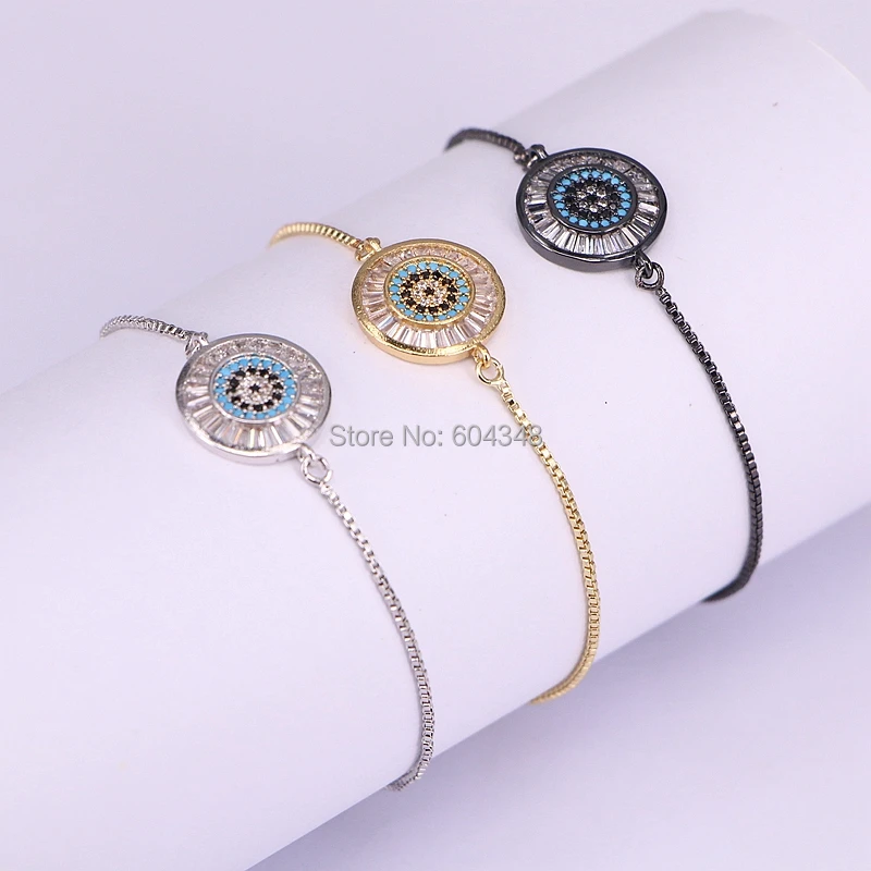 10 шт. ZYZ176-1784 микро Pave CZ цирконий круглый разъем Шарм горка цепи браслеты для женщин глаз Разъем браслеты