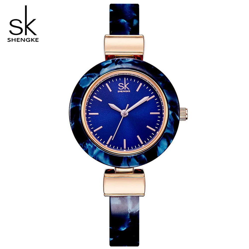 SHENGKE Women Popular Blue Watches Bangles Women Creative Charming Chain Style Clock Quartz Wristwatches Ladies Dress