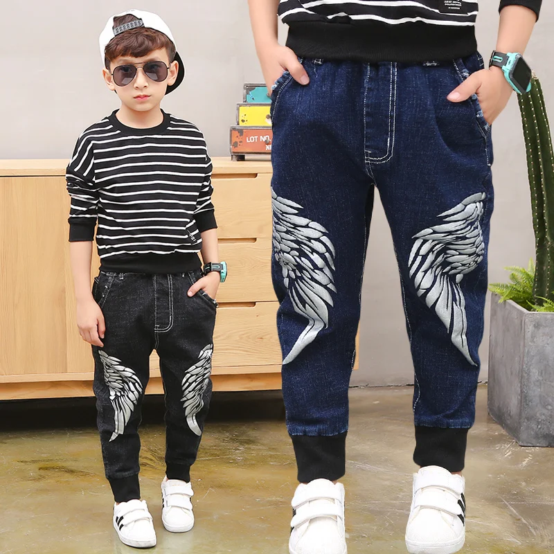 

2019 Big Boy's Jeans Cotton Fashion Teen-ages High Quality Full Length Pockets Elastic Waist Spring And Summer size 100-160