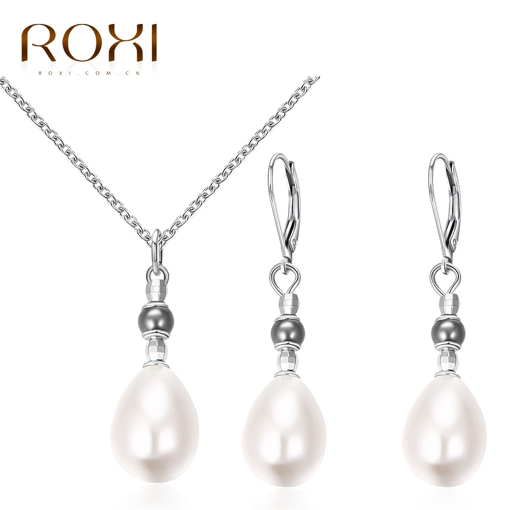 

ROXI Charm Jewelry Set for Women White Cream Imitation Pearls Long Necklace/Stud Earrings for Mother's Gift Luxury Jewellery