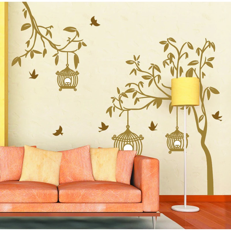 New cartoon 3d wall stickers for kids rooms golden wall sticker tree