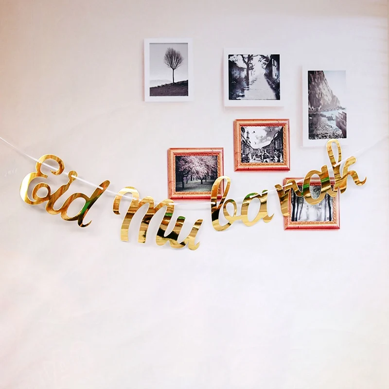 

Huiran Paper EID Mubarak Banner Ramadan Decoration for Home Garland Muslim Festival Ramadan Kareem Islamic Gold Black EID Banner