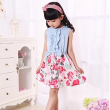 Kids Girls Princess Demin Belt Flower Dresses Party Tutu Dress One-pie Baby Clothes TZ2047